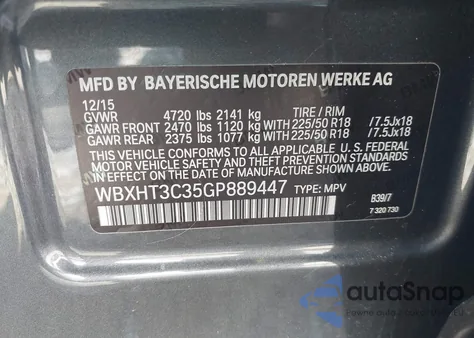 2016 BMW X1 xDrive28I z USA, uszkodzony, nr VIN WBXHT3C35GP889447